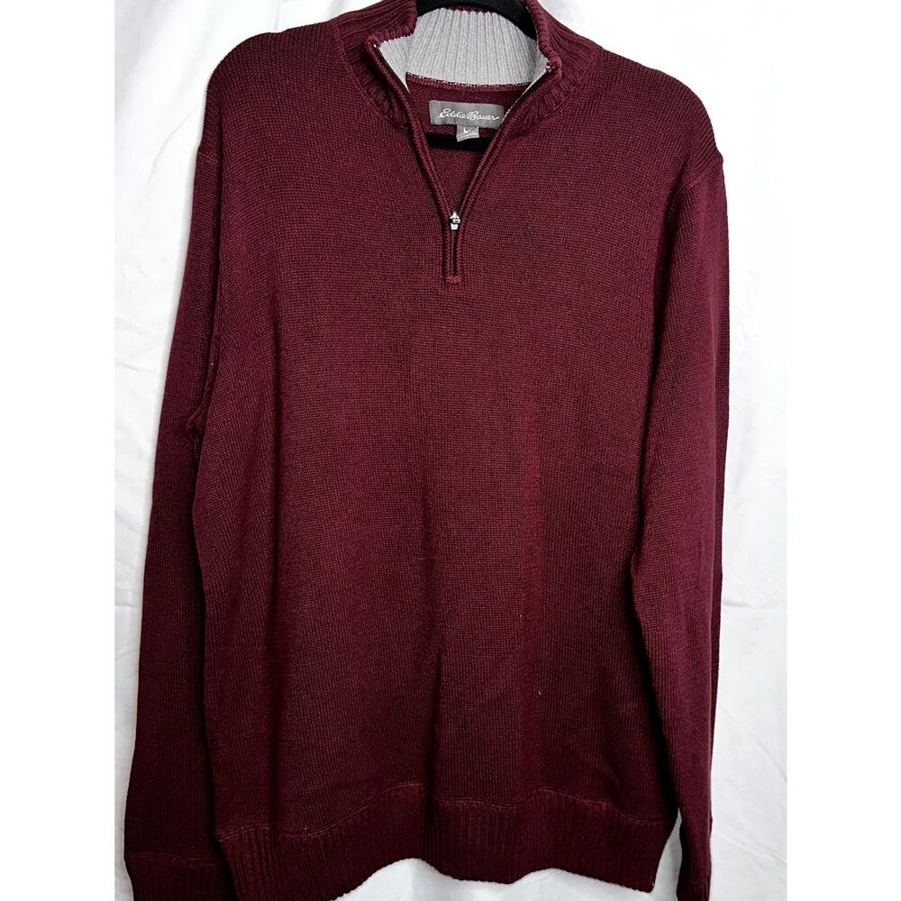 Eddie Bauer Womens Size XLT Maroon 1/4 Zip Tight Knit Pullover Sweater